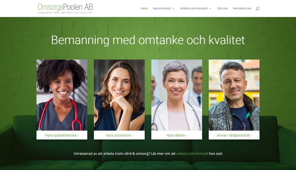 Omsorgspoolen AB, webbplats, hemsida, webbdesign, SEO, sökmotoroptimering